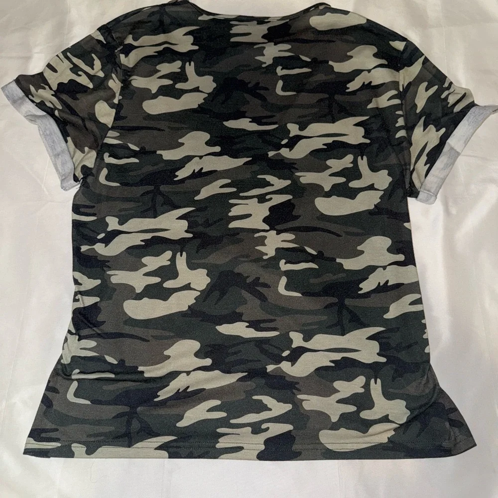 SHEIN Camouflage V-Neck Mesh Women Top - Picture 3 of 3